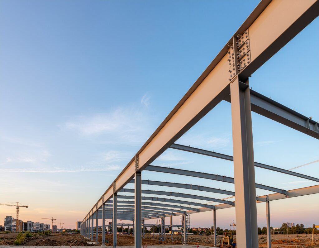 Firefly_-An under-construction industrial steel structure prominently in the foreground, feat 878744(1)
